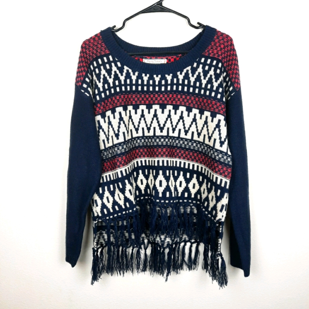 Flying Tomato Southwest frilled blue Coral sweater